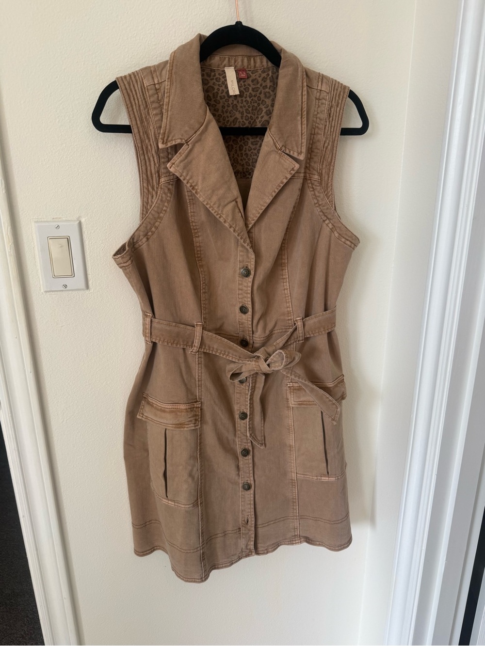 Pilcro for Anthropologie Leopard Print Lined Tan and Brown Utility dress